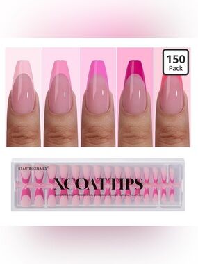 BTARTBOXNAILS XCOATTIPS Pink French Tip Press-On Nail Set